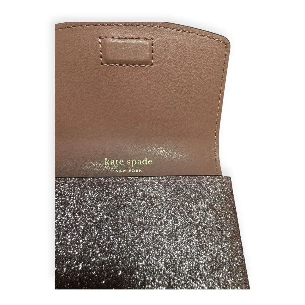 Kate Spade Rose Gold Shimmer Wallet Phone Case Wristlet‎ Charms Sparkle Boho